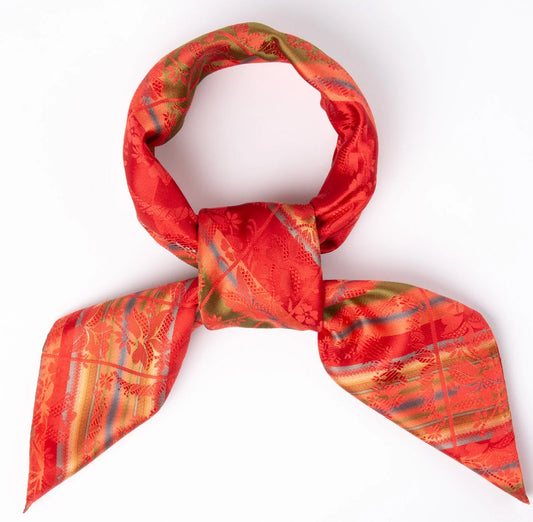 Silk scarf-Victoria *055*  75cm x 75cm-orange/green