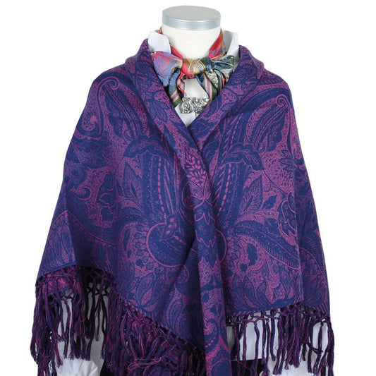Wiener shawl *088* silk/wool-140cm x 140cm with long fringe-blue/pink