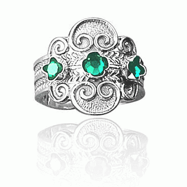 Ring-317108-#05-with green stones-oxidized silver