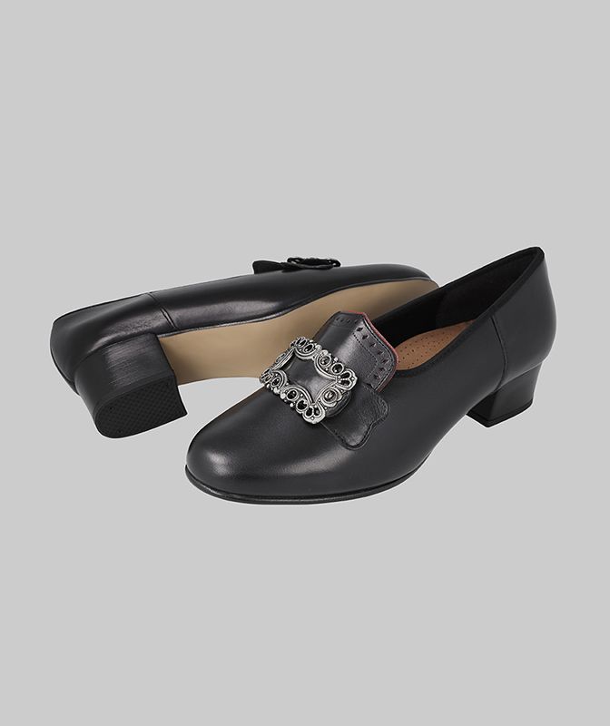 Women's bunad shoes-Tone 2-black with red edge-size UK 6
