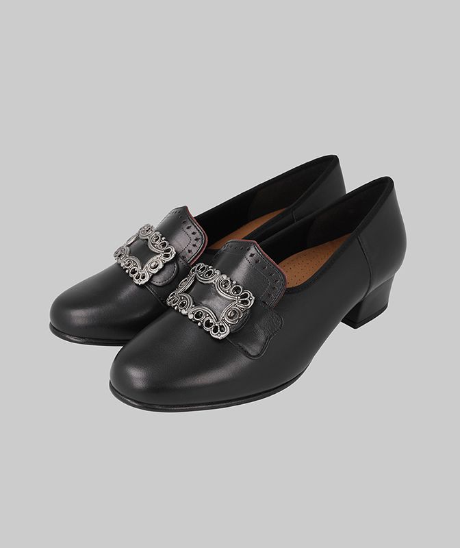 Women's bunad shoes-Tone 2-black with red edge-size UK 6
