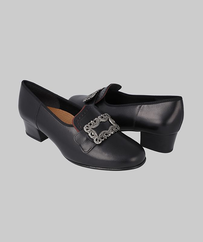 Women's bunad shoes-Tone 2-black with red edge-size UK 6