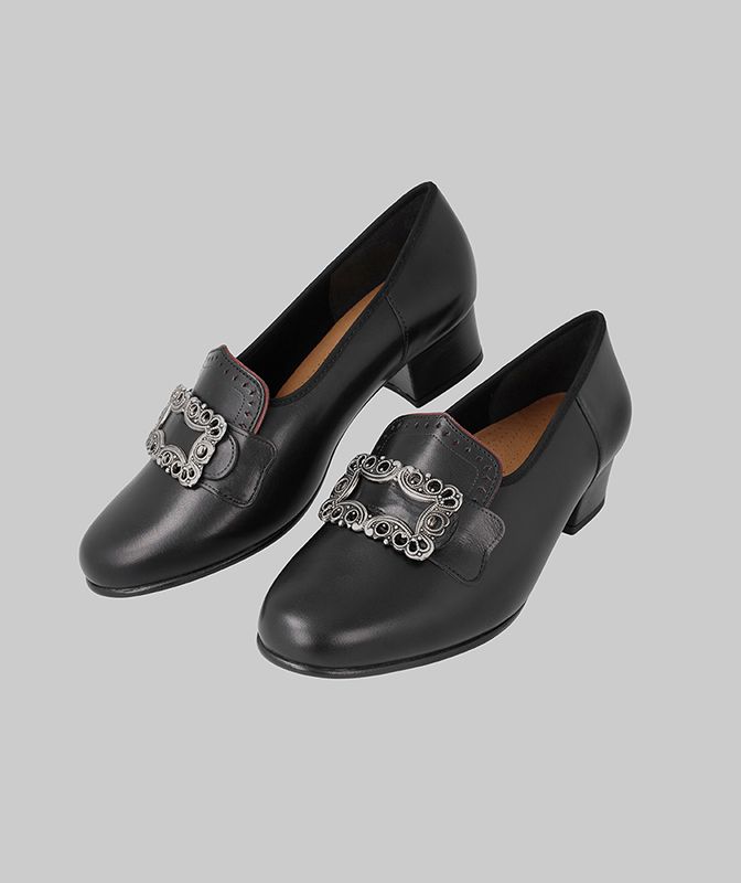 Women's bunad shoes-Tone 2-black with red edge-size UK 6