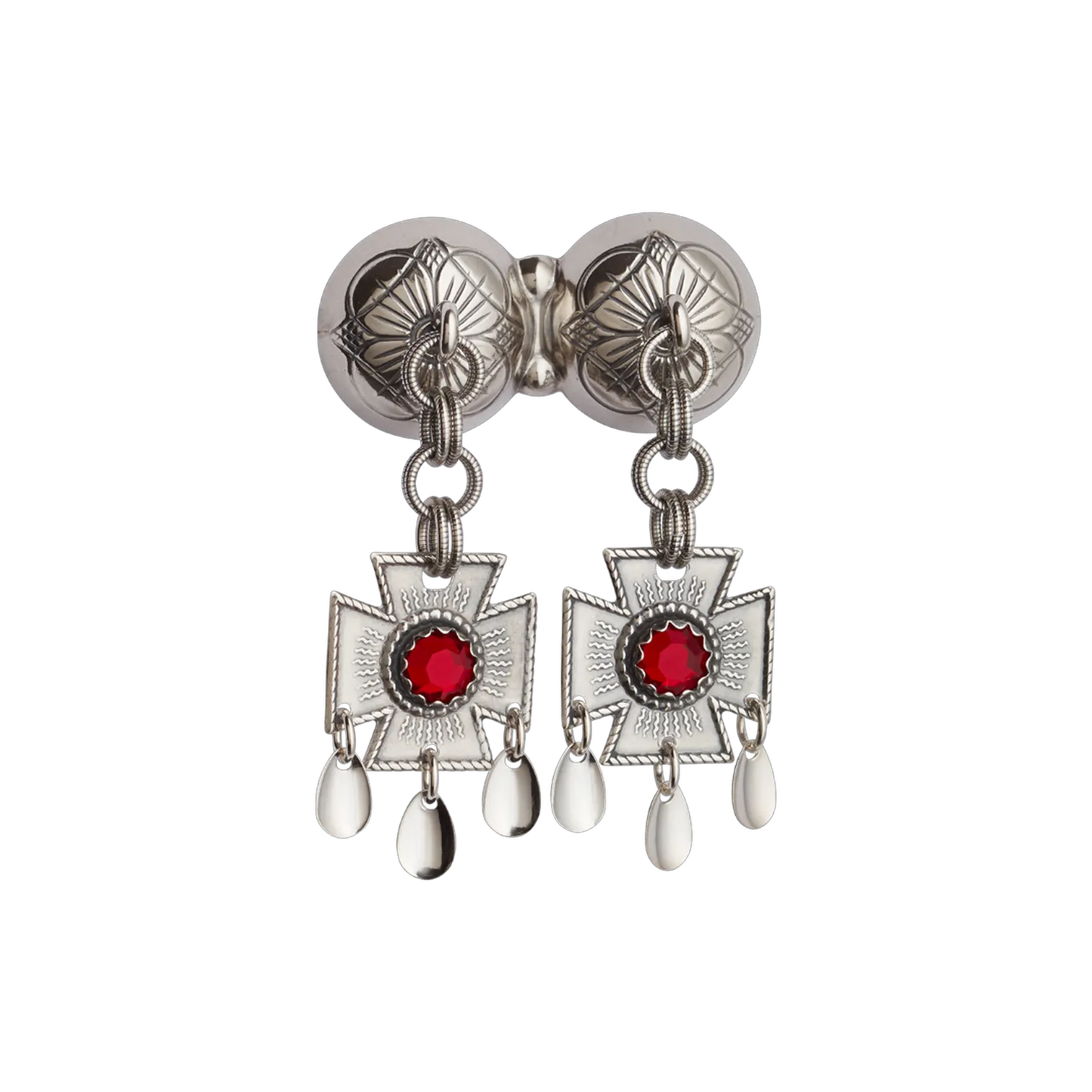 Neck pin-124107-#45-with red stones-oxidized silver
