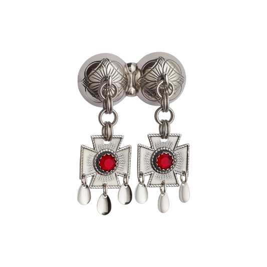 Neck pin-124107-#45-with red stones-oxidized silver