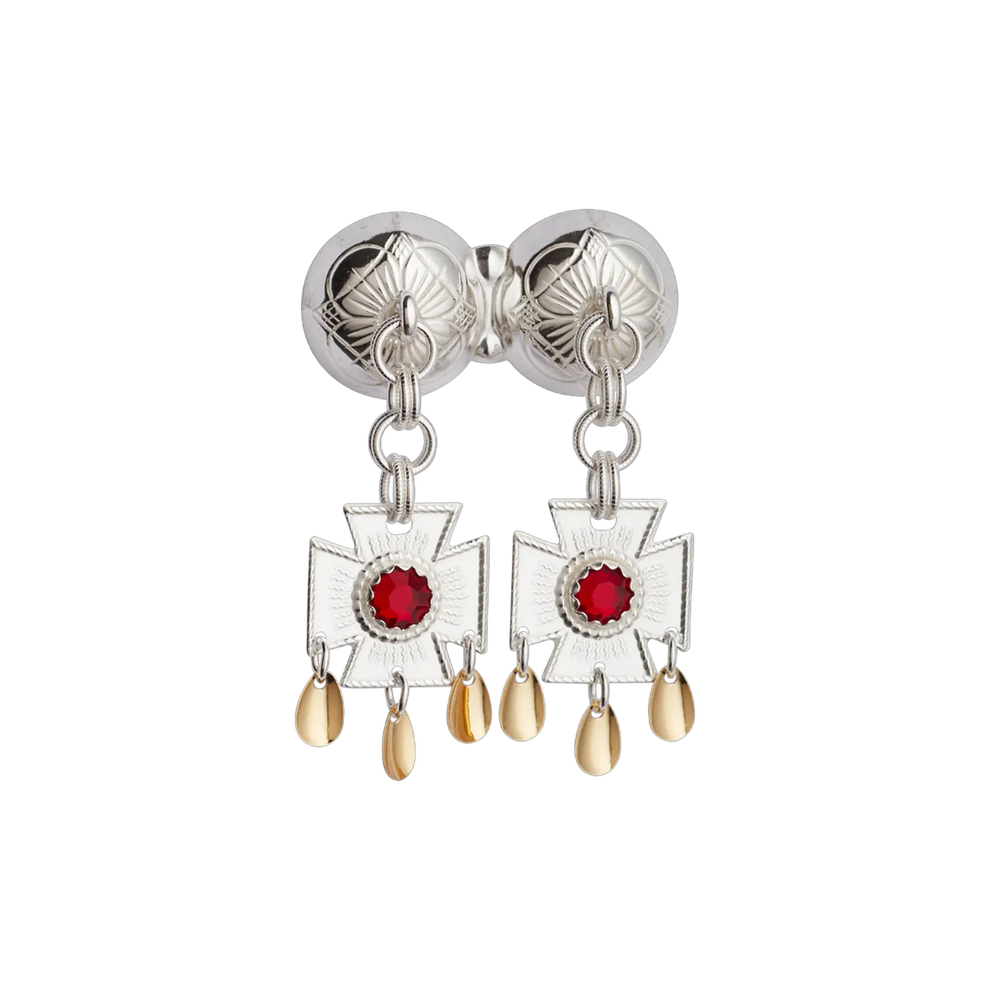 Neck pin-124507-#25-with red stones-silver/gilded silver