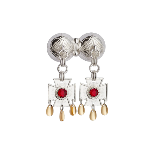 Neck pin-124507-#25-with red stones-silver/gilded silver