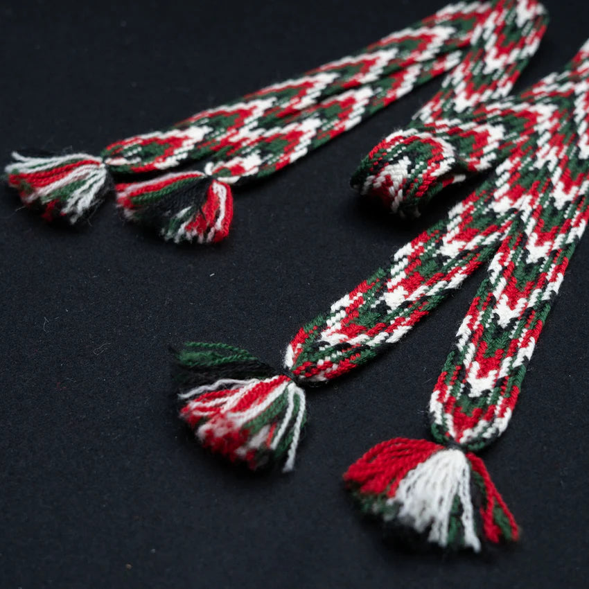 Stocking Tie #21-wool- green/yellow/red/black