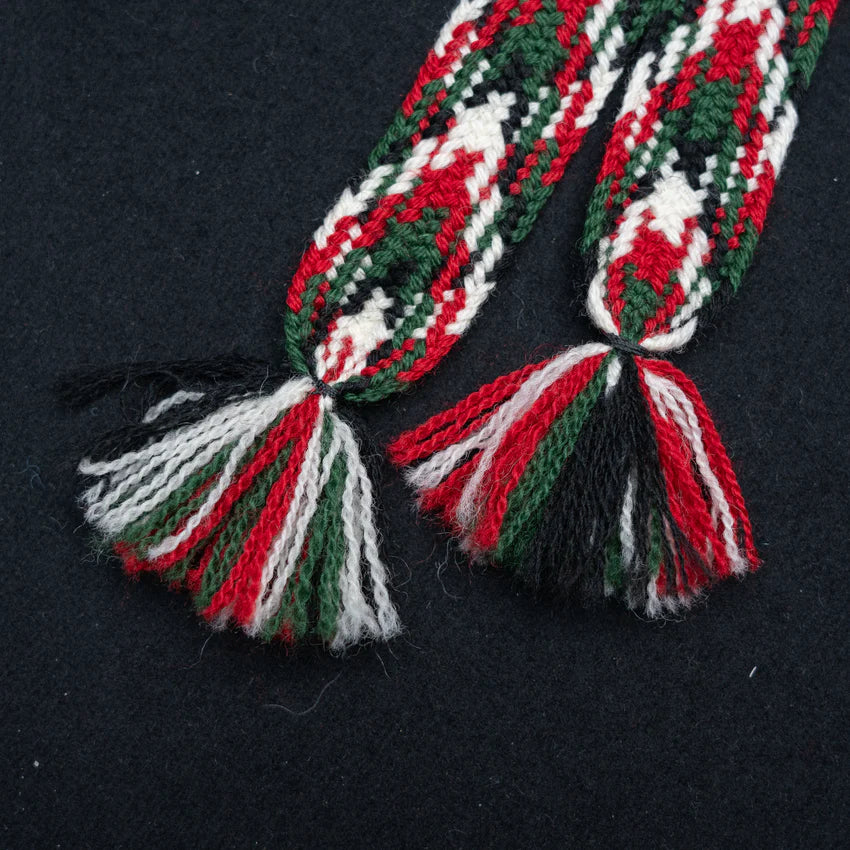 Stocking Tie #21-wool- green/yellow/red/black