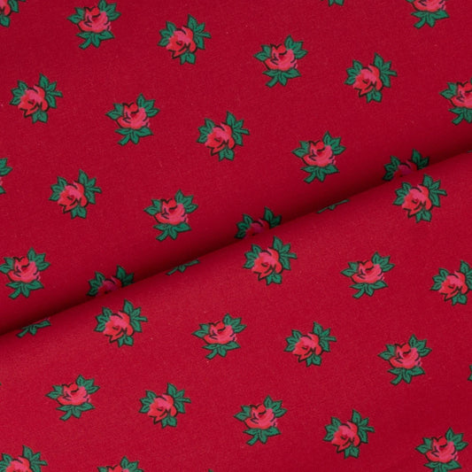 Rose shirt 100% cotton 150cm-red w/roses