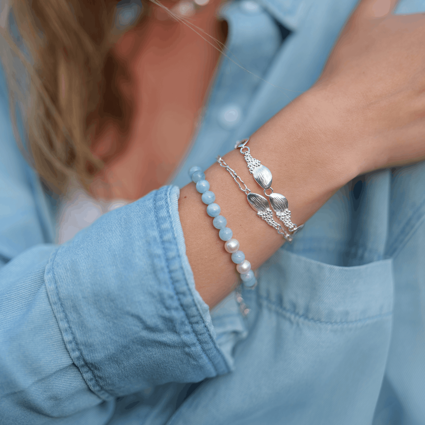 Bracelet-Spor-Blome pearl bracelet with aquamarine